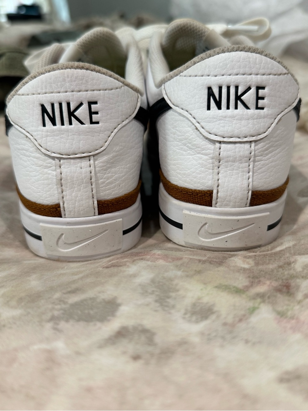 Nike White Leather Low-Top Sneakers with Brown Accent
